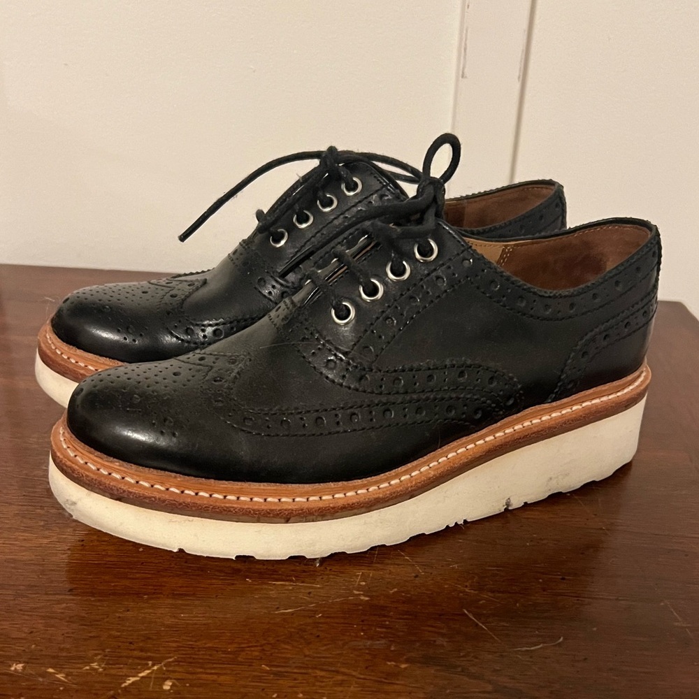 GRENSON Emily Oxford black leather brogues white wedge sole size 6.5 (4 1/2 UK) - Picture 2 of 10